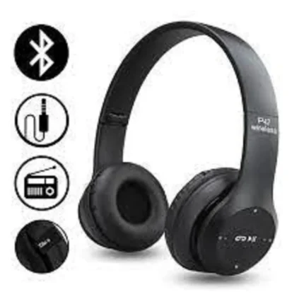 P47 Wireless Headphones | Bluetooth Foldable Headset | Stereo Sound | FM Radio & TF Card Support | Built-in Microphone