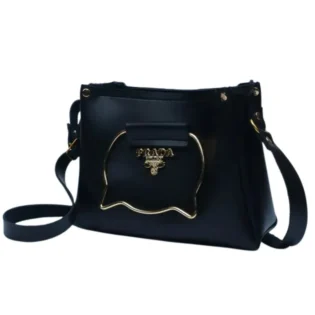 Black Elegant Cat Handle Handbag for Girls & Ladies | Stylish Shoulder & Crossbody Bag with Gold Accents | Adjustable Strap
