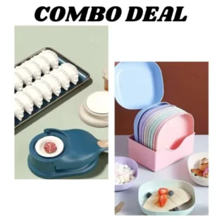Pack of 2 | 10-Piece Multi-Function Spit Bone Plate Set + 2-in-1 Dumpling & Samosa Maker | Premium Food-Grade Kitchen Set | Random Colors