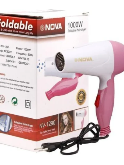 Nova NV-1290 Foldable Hair Dryer | 1000W Hot Air Styling & Quick Drying Machine