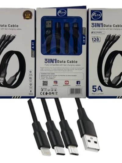 3-in-1 Fast Charging Cable 100W 480Mbps 120cm Type-C Micro Lightning Durable Design