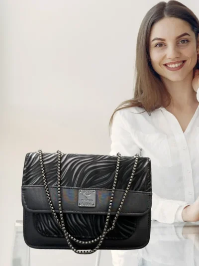 Luxury Women’s Shoulder Bag in Charcoal Black Faux Leather for Casual, Work, and Formal Use