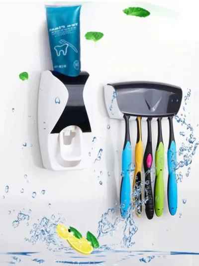 Automatic Toothpaste Dispenser Set with Wall-Mounted Toothbrush Holder | Touch-Free Bathroom Organizer