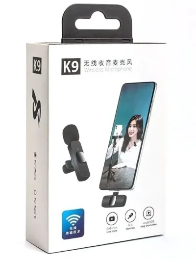 K9 Wireless Lavalier Microphone | Plug & Play Type-C & iOS Mic with Noise Reduction