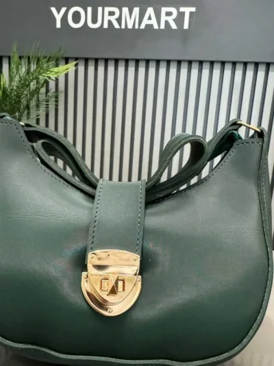 Crescent Leather Luxury Shoulder Bag for Women | Deep Green