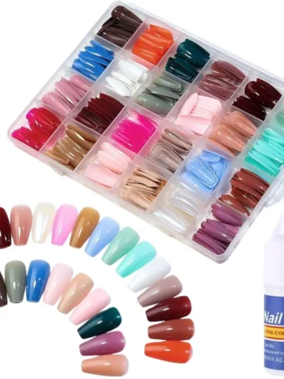 Multicolor Acrylic Artificial Nails Kit |  Full Cover Nails with Glue | 24 Shades | 576 Pcs