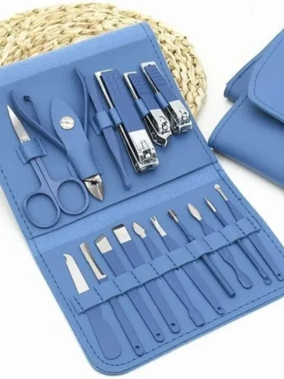 16 Pcs Stainless Steel Manicure & Pedicure Set | Travel Grooming Kit with Leather Case