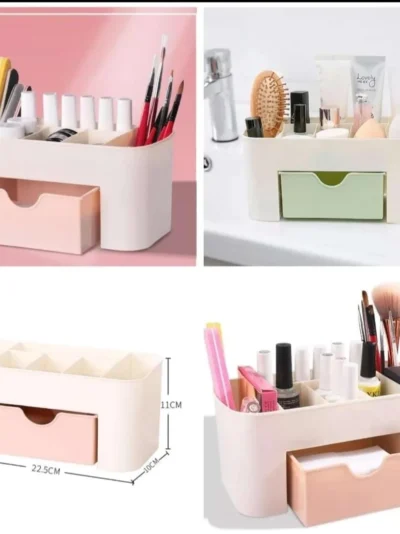 Plastic Makeup Organizer with Drawer | Desktop Cosmetics & Makeup Brush Storage Box | Office & Stationery Organizer