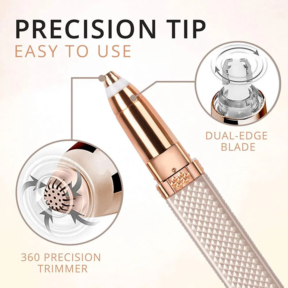 2-in-1 Flawless Facial Hair Remover & Eyebrow Trimmer | USB Rechargeable, Painless & Portable | White - Image 3