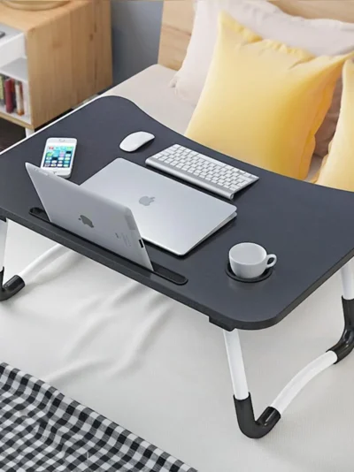 Laptop Table | Black Color | Foldable Legs, Tablet Groove & Cup Slot | Perfect for Working, Reading, Writing, and Eating