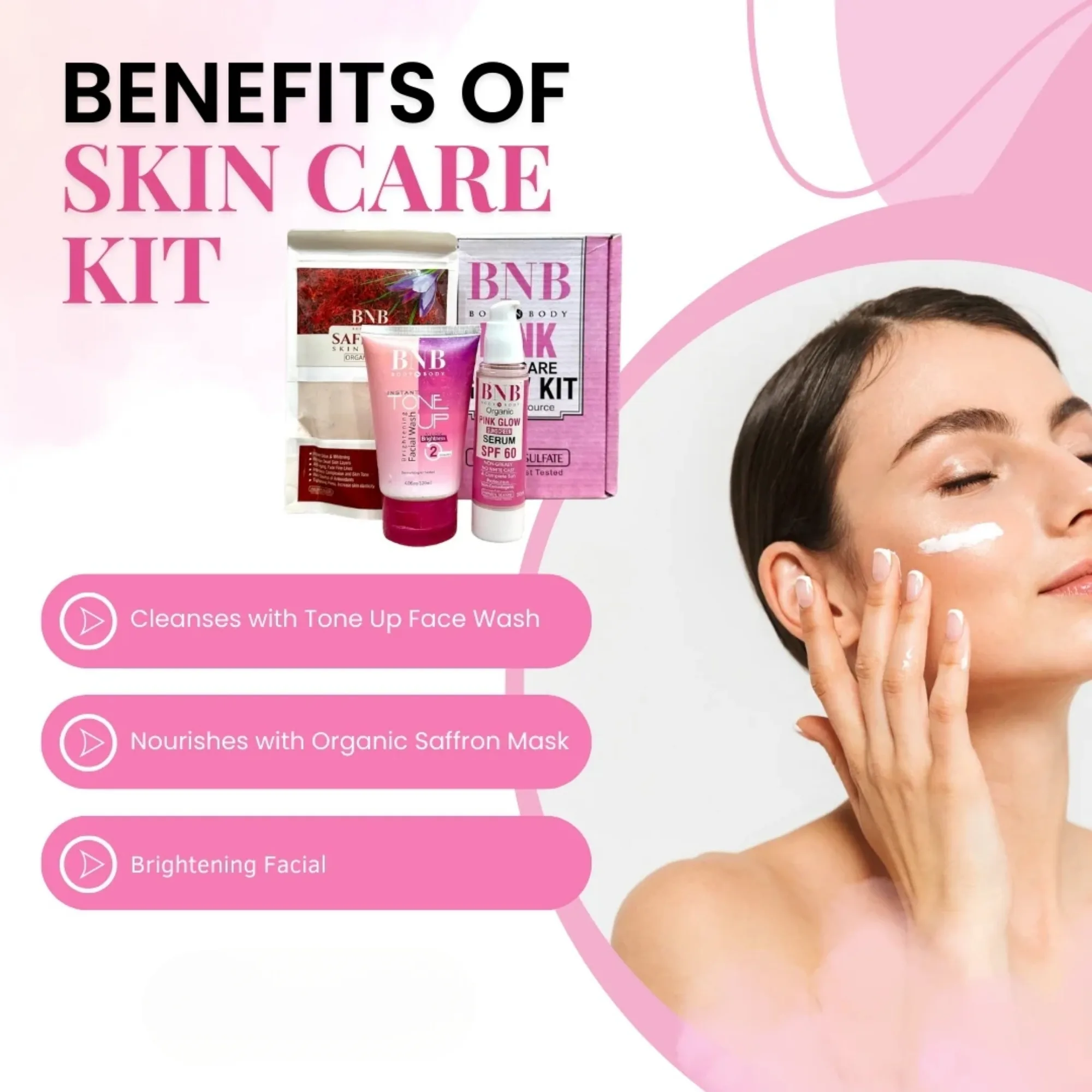 BNB Pink Face Glow Kit | 3-in-1 Skincare Wash Mask SPF Protection Set - Image 5