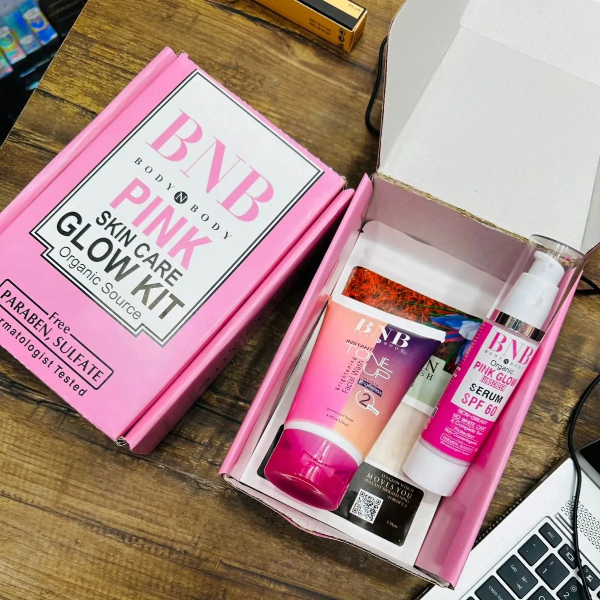 BNB Pink Face Glow Kit | 3-in-1 Skincare Wash Mask SPF Protection Set - Image 7