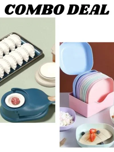 Pack of 2 | 10-Piece Multi-Function Spit Bone Plate Set + 2-in-1 Dumpling & Samosa Maker | Premium Food-Grade Kitchen Set | Random Colors